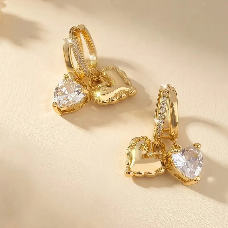 Double Heart Drop Huggie Earrings