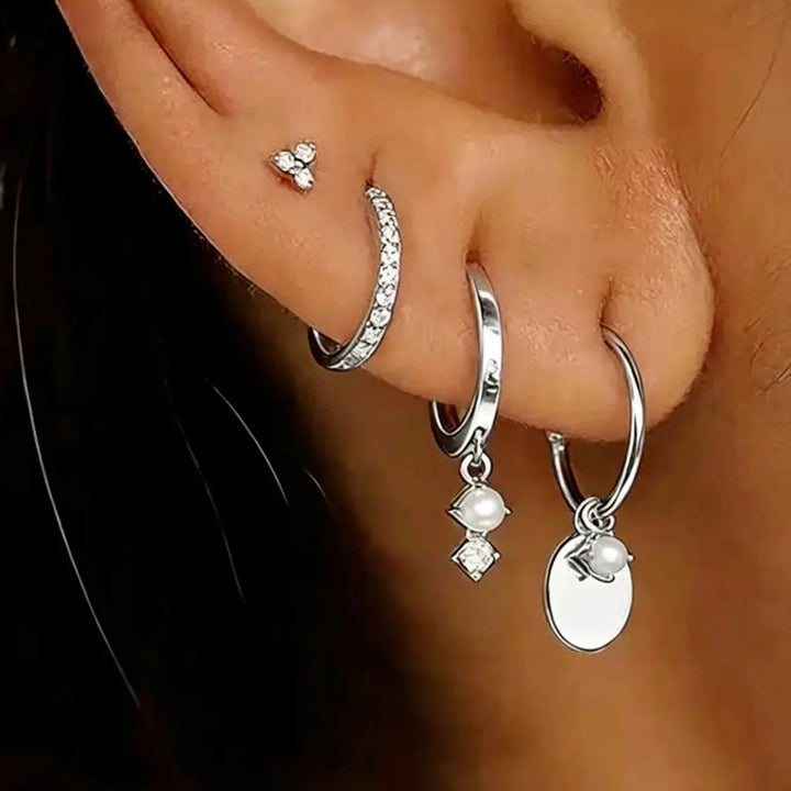 Four Piece Layer Pearl Hoop Set For Ear Curations