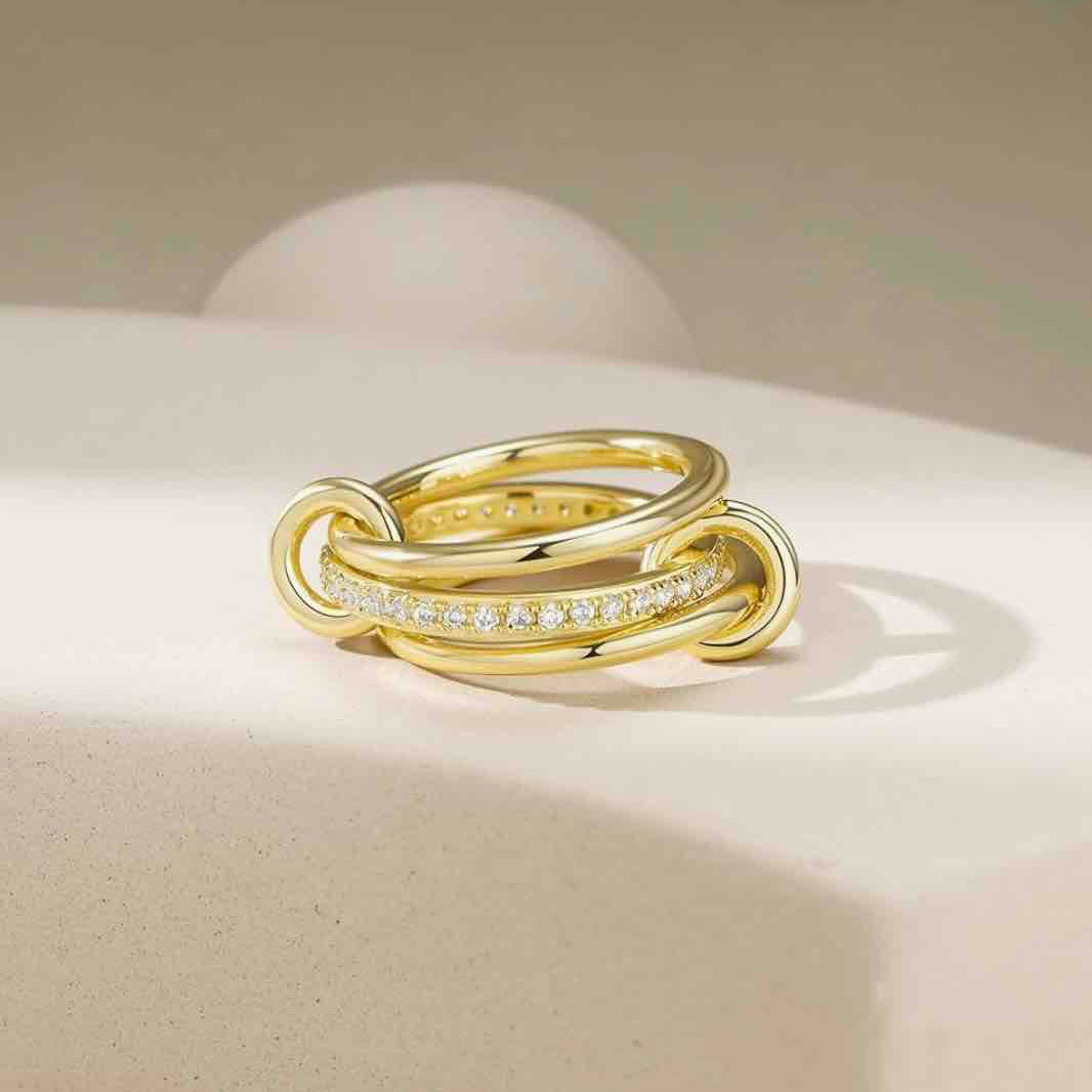 Interlocked Layer Zircon Ring Daily Statement Jewelry