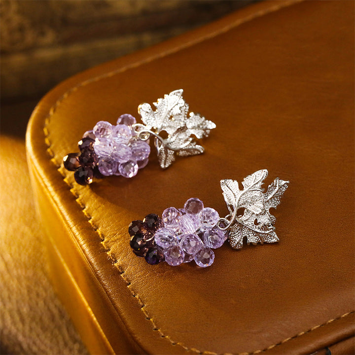Purple Grape Cluster Drop Earrings