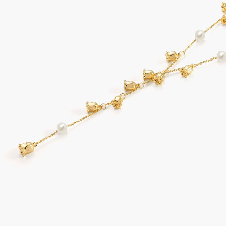 Plated Lily of the Valley Pearl Lariat Necklace