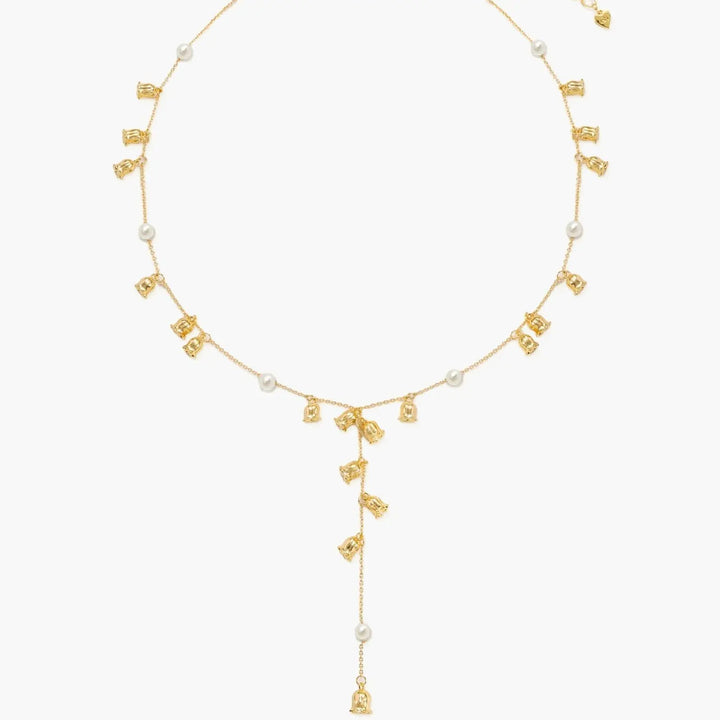Plated Lily of the Valley Pearl Lariat Necklace
