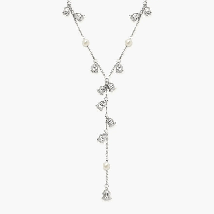 Plated Lily of the Valley Pearl Lariat Necklace