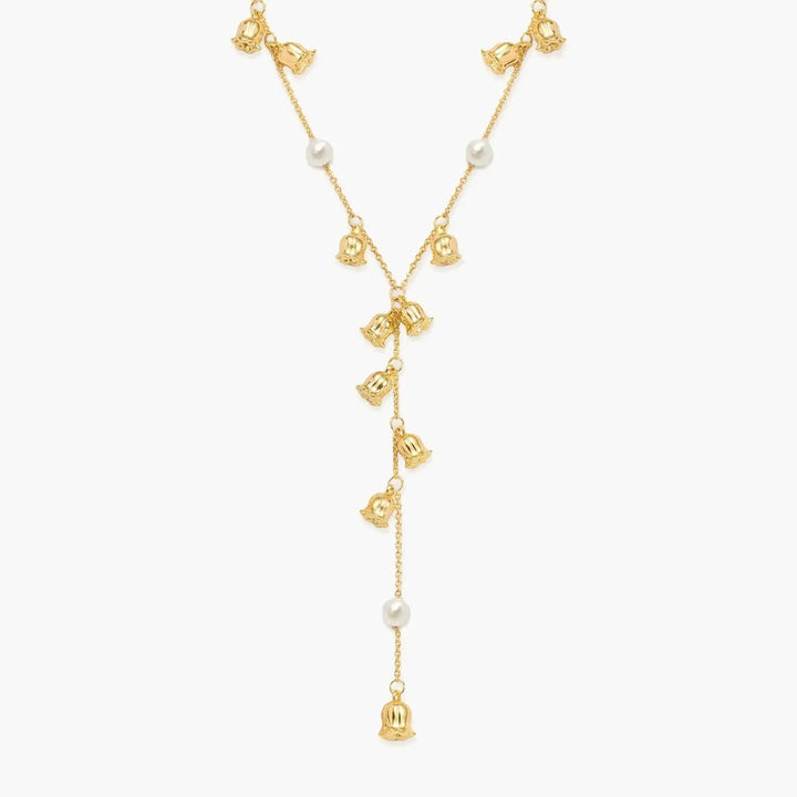 Plated Lily of the Valley Pearl Lariat Necklace
