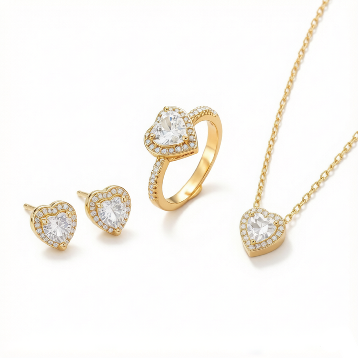 Halo Heart Zircon Matching Three Piece Jewelry Set