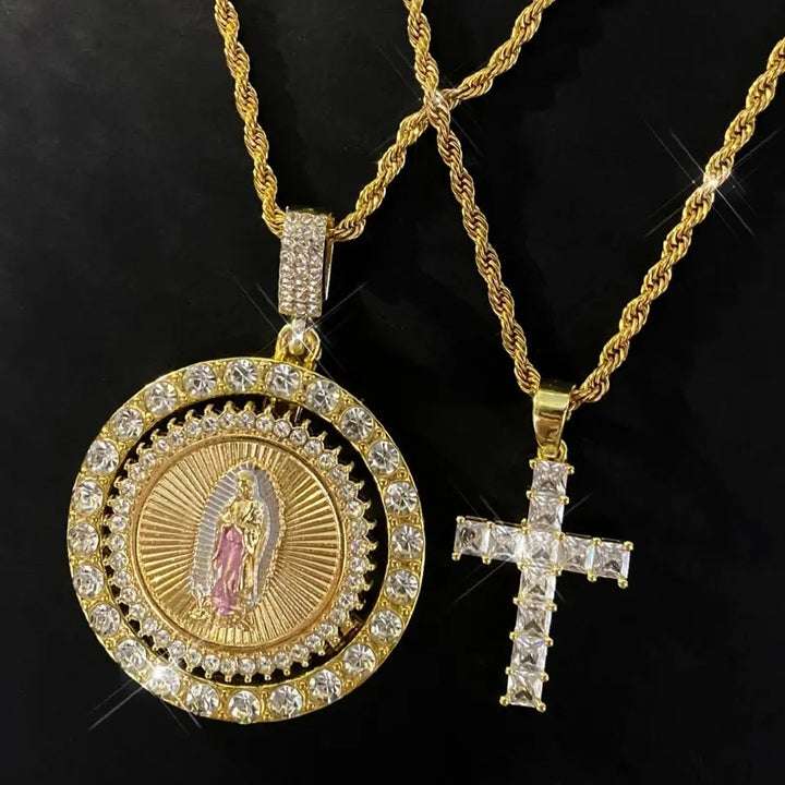 Virgin Mary Pendant Cross Necklace