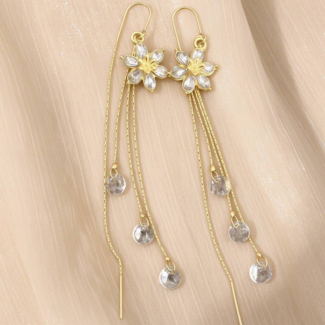 Dainty Floral Tassel Drop Earrings