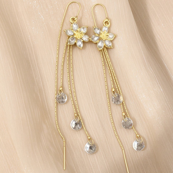 Dainty Floral Tassel Drop Earrings