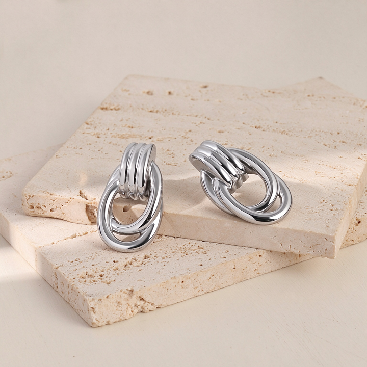 Sculpted Interlocking Double Hoop Earrings