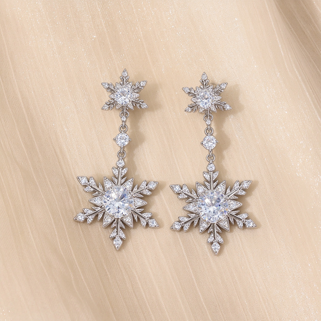 Sparkling Snowflake Drop Earrings