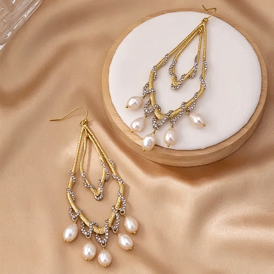 Serpent Wrap Woven Pearl Dangle Earrings