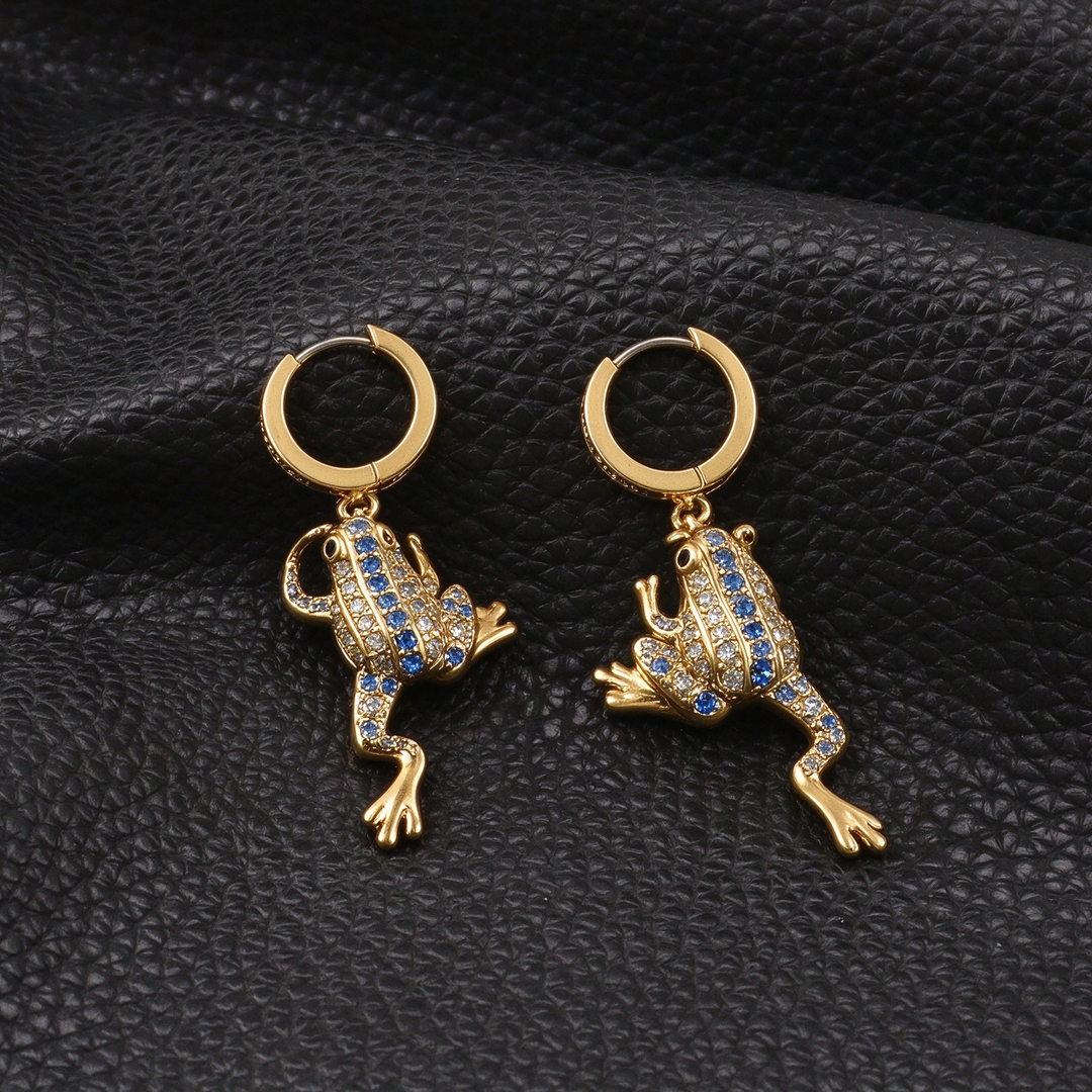 Blue Zircon Frog Pendant Earrings