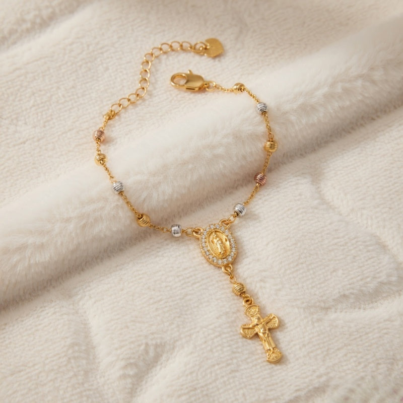 Virgin Mary  Rosary Cross Beaded Bracelet