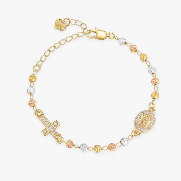 Gold Rosary Bead Cross Bracelet Women