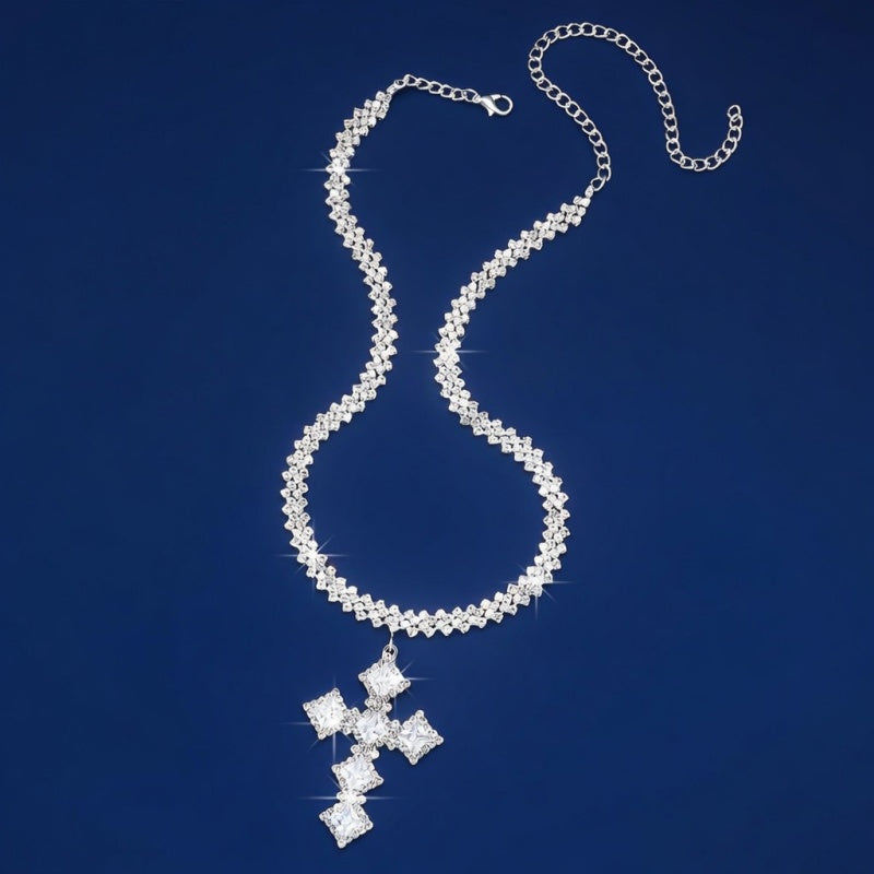 Rhinestone Cross Necklace Statement Jewelry