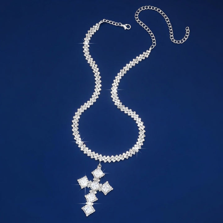 Rhinestone Cross Necklace Statement Jewelry