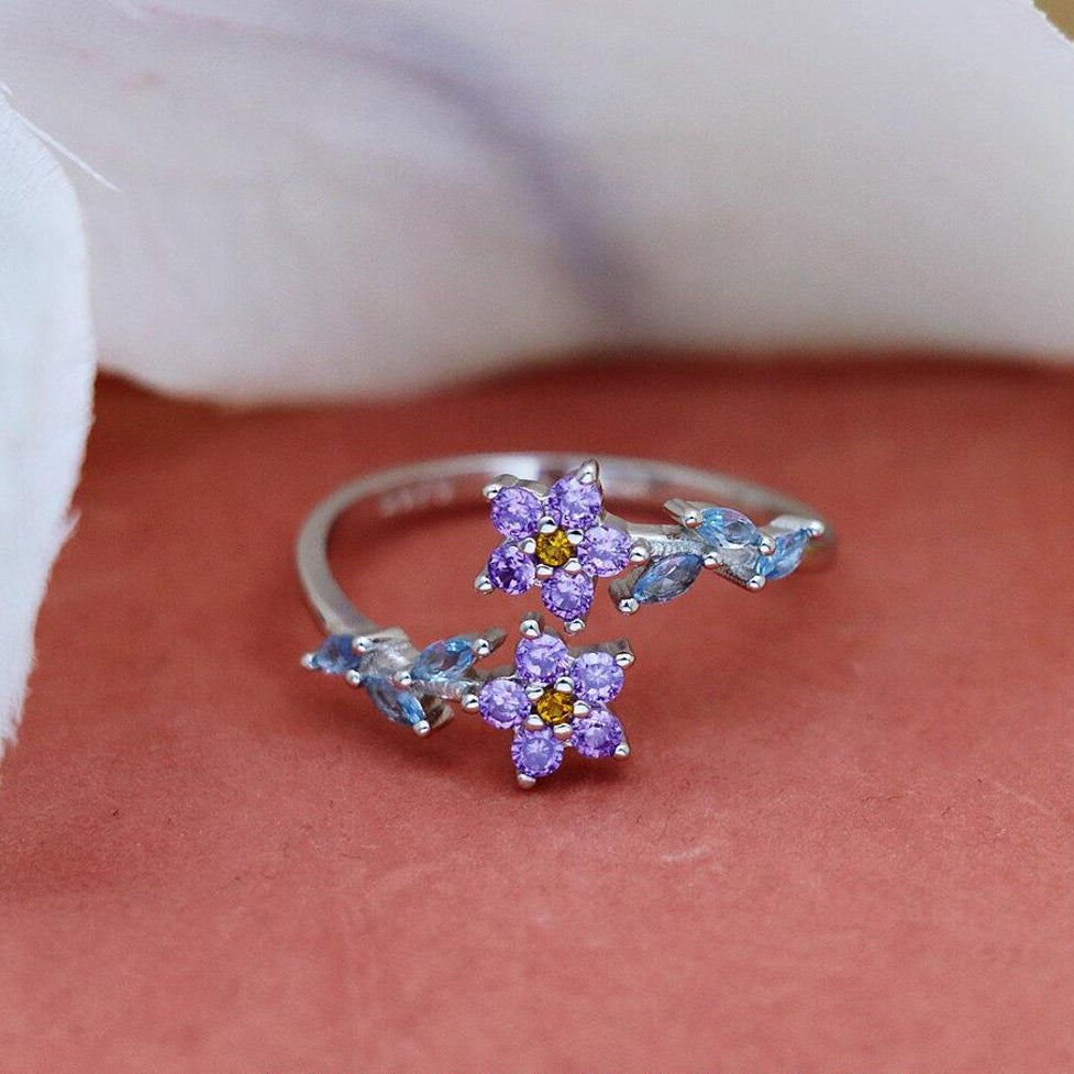 Two Flower Leaf Zircon Adjustable Ring For Women