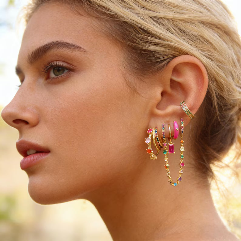 Rainbow Zircon Multi Style Stackable Earring Set