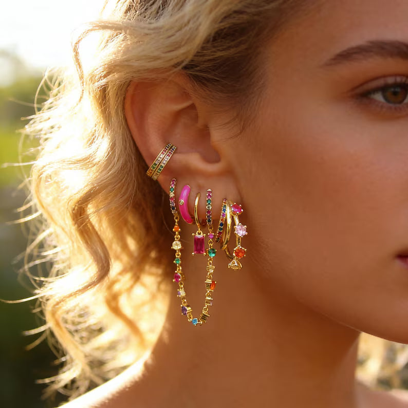 Rainbow Zircon Multi Style Stackable Earring Set