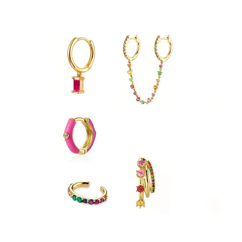 Rainbow Zircon Multi Style Stackable Earring Set