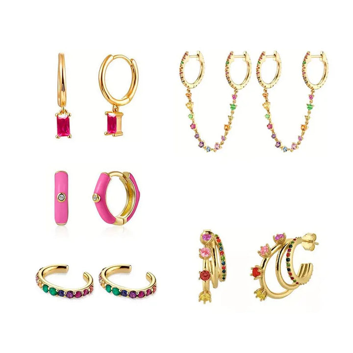 Rainbow Zircon Multi Style Stackable Earring Set