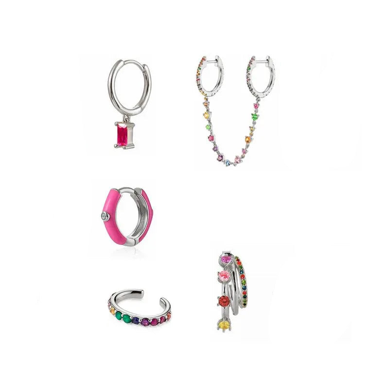 Rainbow Zircon Multi Style Stackable Earring Set