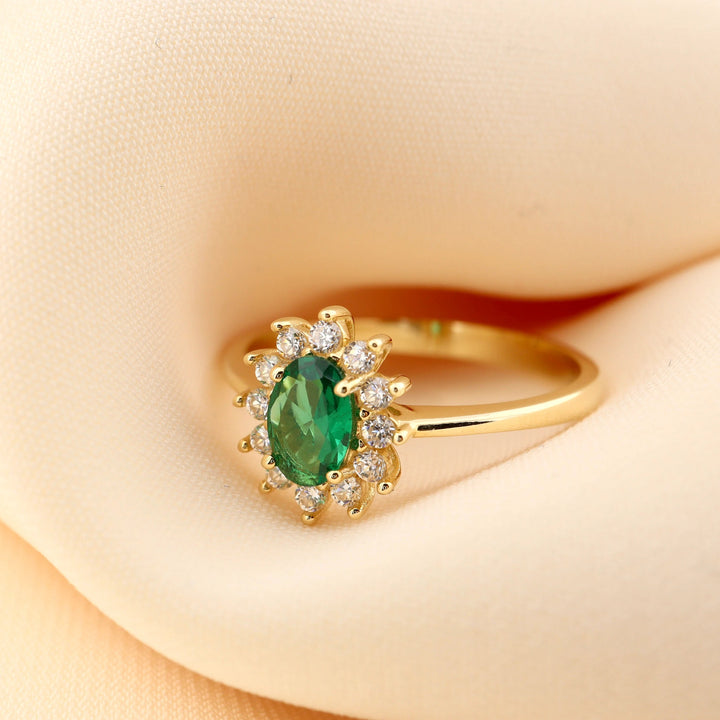 Emerald Green Halo CZ Ring