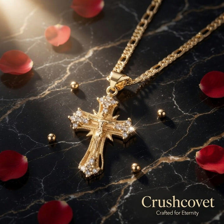 Sparkling Crystal Jesus Cross Pendant Necklace
