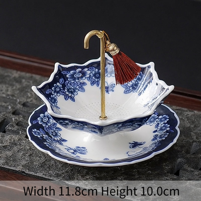 Blue and White Porcelain Umbrella Tea Strainer