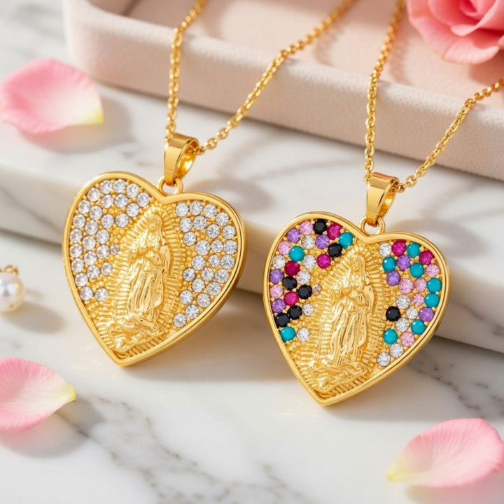Heart Guadalupe Virgin Mary Pendant Necklace