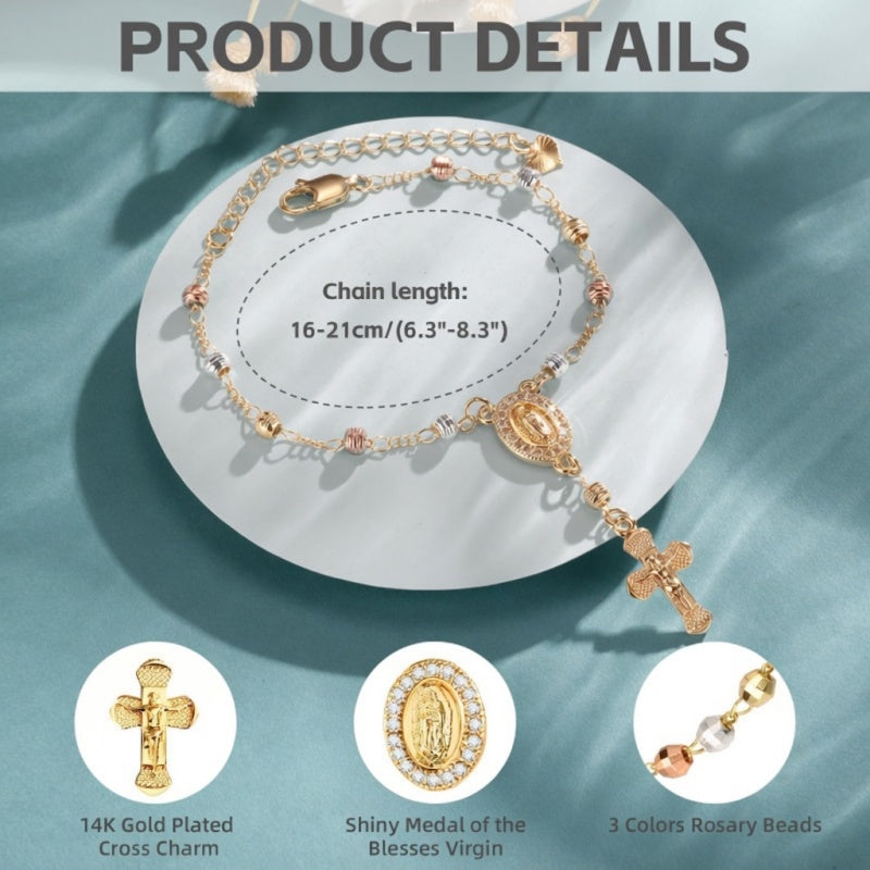 Virgin Mary  Rosary Cross Beaded Bracelet