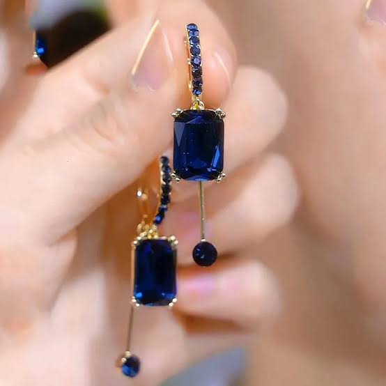 Navy Blue Rectangle Zircon Drop Hoop Earrings