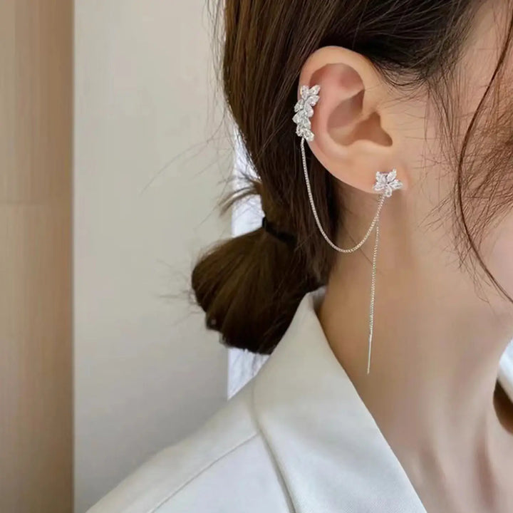 Sparkling Flower Ear Cuff Earrings