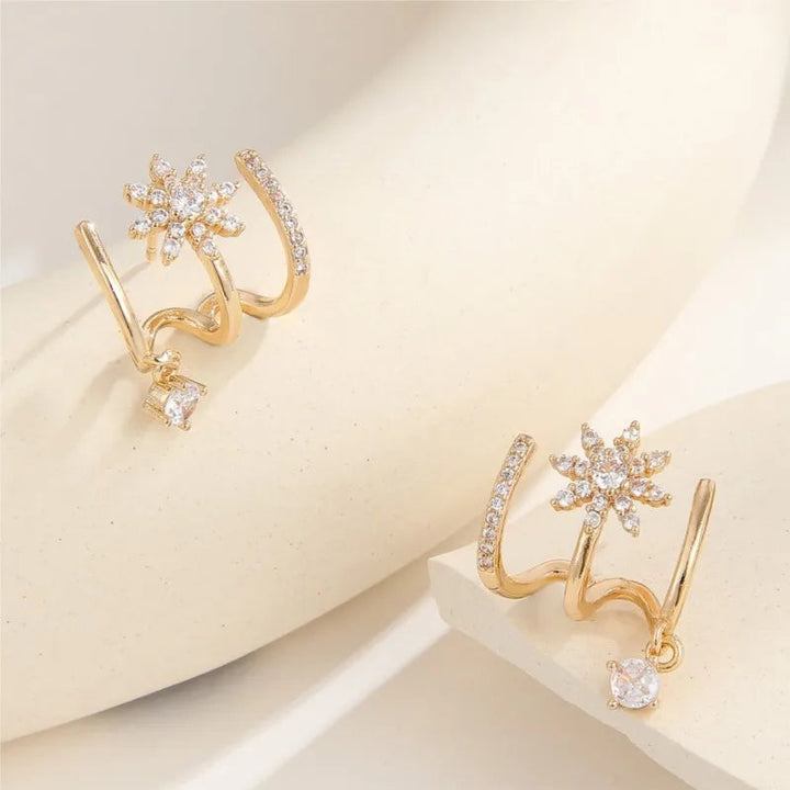 Eight Pointed Star Zircon Layer Hoop Women Earrings