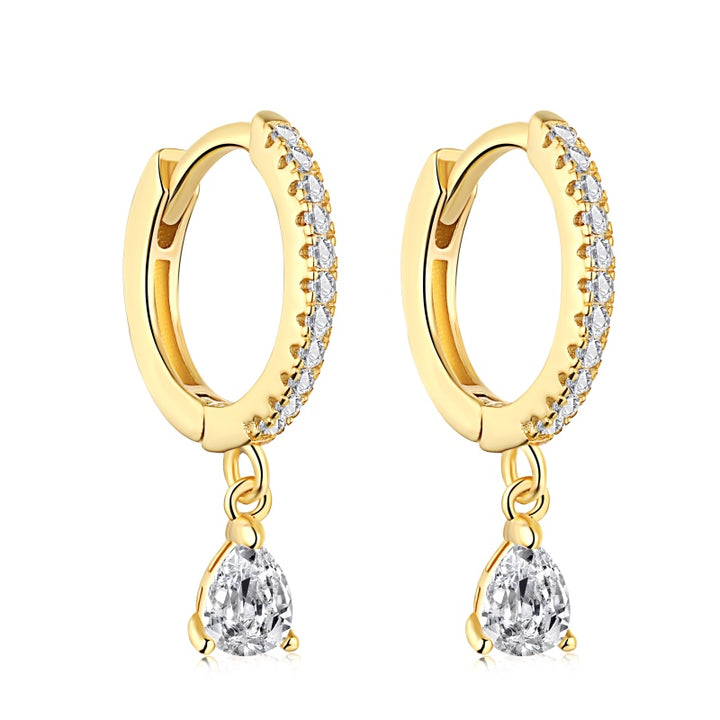 Pave Teardrop Zircon Dangle Huggie Drop Earrings