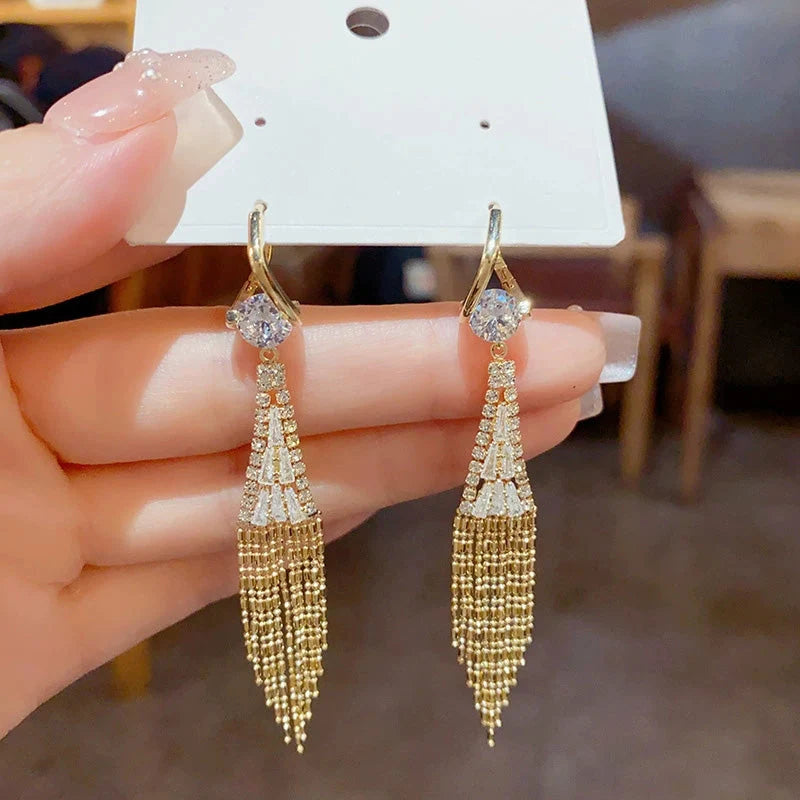 Evening Long Tassel Dangle Earrings