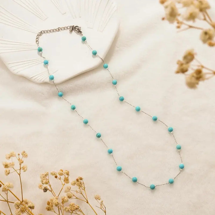Turquoise Bead Station Choker Necklace Daily Beach Layer Jewelry