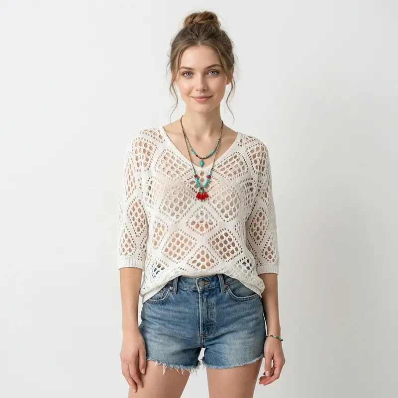 Boho Crochet Hollow Out Beach Top